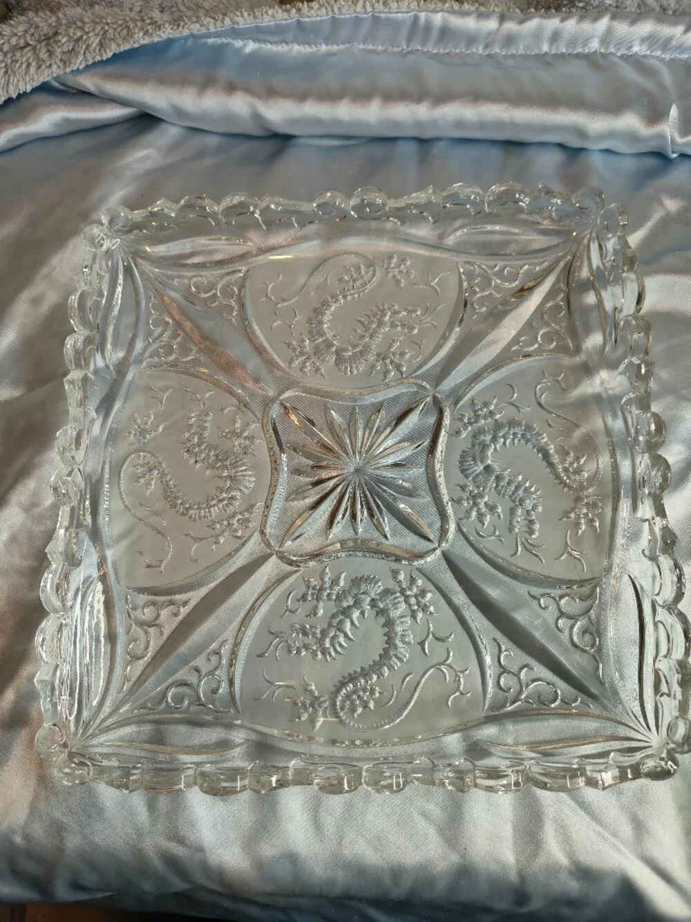 Vintage Art Deco Barolac Crystal Dragon Platter